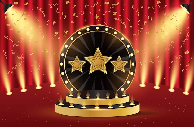 Podio con estrellas podio retro 3d para espectáculo premio teatro circo cine