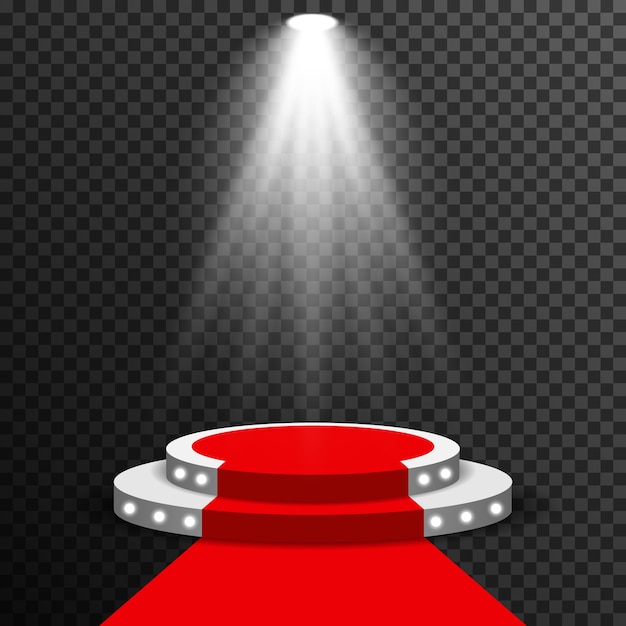 Podio de la etapa iluminado con vector de alfombra roja transparente