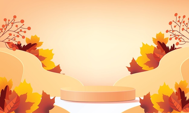 Vector podio etapa otoño temporada papel arte colorido para espectáculo banner venta vector illustation