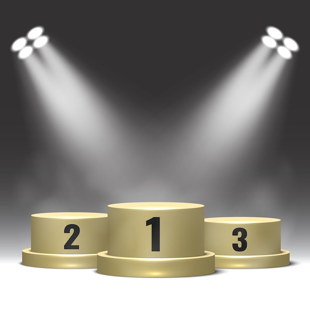 Podio de ganadores con focos. Pedestal.