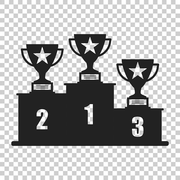 Vector podio de los ganadores con icono de trofeo en estilo plano ilustración del pedestal en un fondo transparente aislado concepto del letrero de premios de oro, plata y bronce