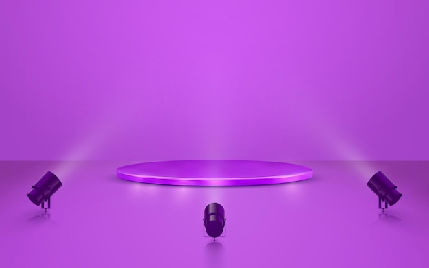 Podio con iluminación aislado en violeta