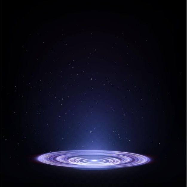 El podio de luz está vacío con los efectos del resaltado de la línea azul. pedestal de neón del podio illuminat.