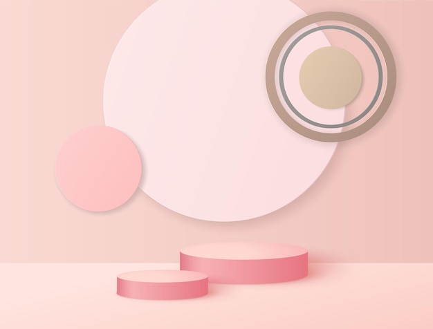 podio o stand para presentación de productos, embalaje de marca y promoción en fondo rosa, diseño geométrico moderno, diseño de ilustraciones vectoriales