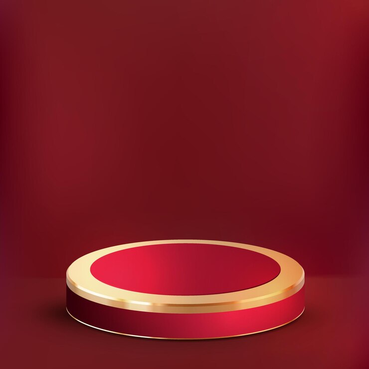 Vector podio de oro rojo de lujo realista 3d y fondo de nube lindo, escaparate para producto de lujo