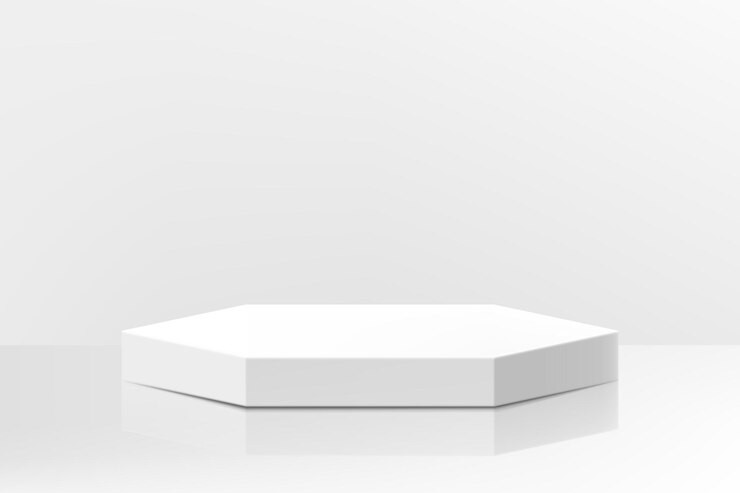 Vector podio de pedestal blanco abstracto en forma de poliedro escena de pared mínima para presentación de producto diseño de plataforma de representación geométrica vectorial 3d realista poliedro