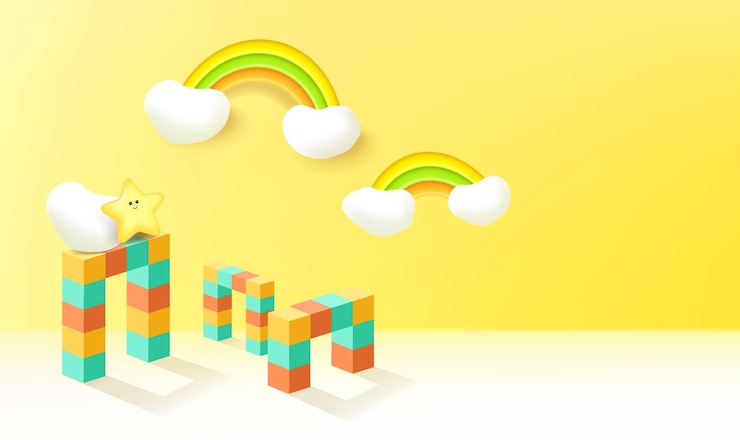 Vector podio de pedestal de cilindro 3d abstracto con escena de pared mínima con nube y arco iris xdmorn plataforma geométrica de representación vectorial para presentación de productos para niños