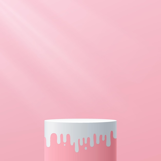 Vector podio de pedestal de cilindro blanco y rosa dulce abstracto 3d plataforma de forma fluida moderna