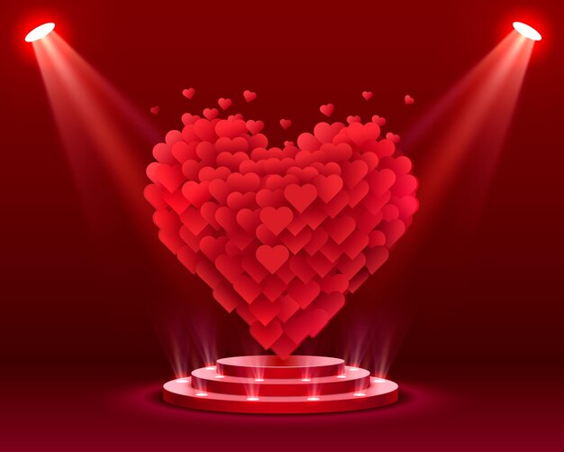 Podio de postal de saludo de feliz día de San Valentín con iluminación