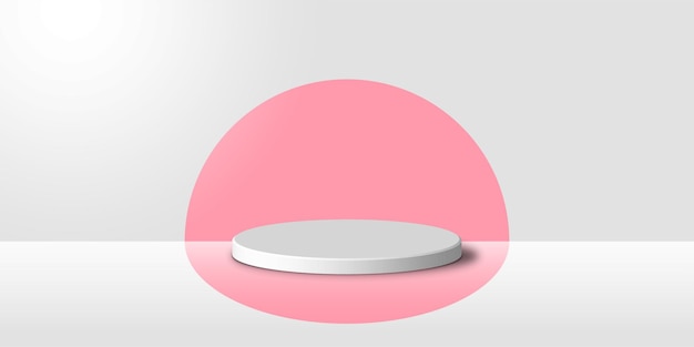 Podio de producto blanco 3D con color rosa en un fondo redondo Composición geométrica abstracta en mínimo