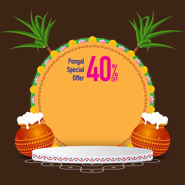 Podio de producto de oferta especial Happy Pongal