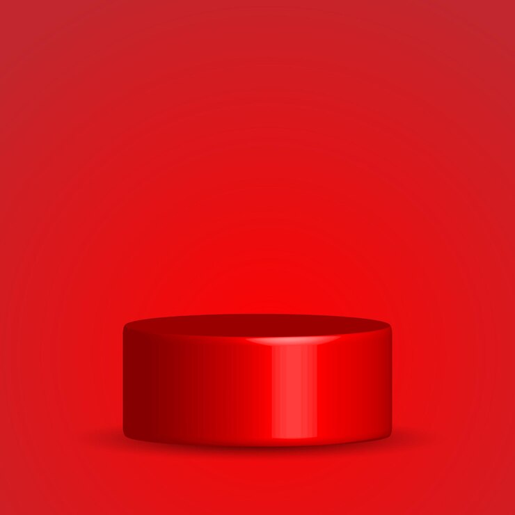Vector podio de producto rojo realista sobre fondo rojo.