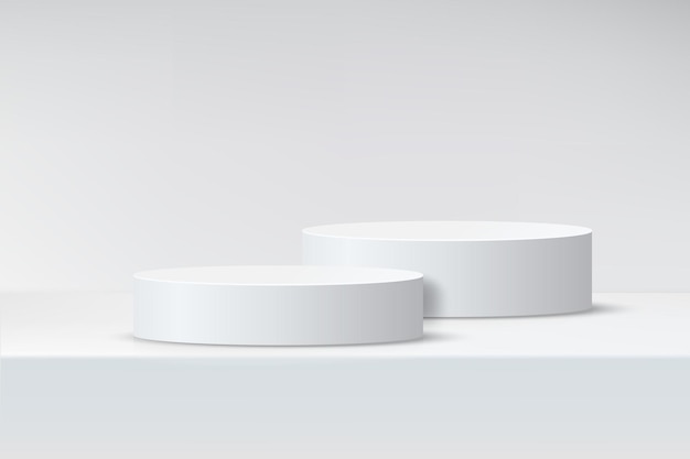 Podio redondo blanco vacío en 3D en estudio blanco escenario en blanco para exhibición de productos en pedestal