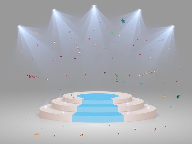 Podio redondo iluminado por la luz Pedestal vectorial para productos y ganadores en honor