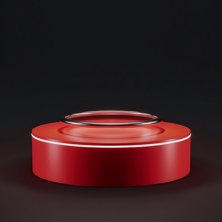 Vector podio redondo de luz roja y fondo negro para la representación 3d simulada