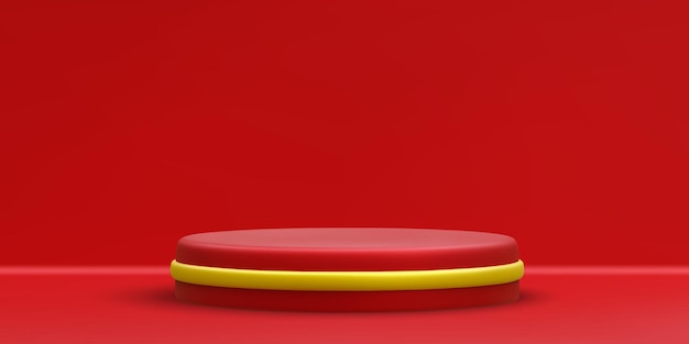 Vector podio redondo rojo realista 3d escena y plataforma con círculo dorado sobre fondo claro pedestal de diseño para premio y ganador ilustración vectorial
