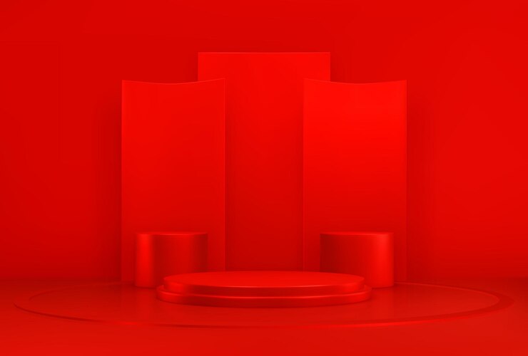 Vector podio rojo plataforma o pedestal 3d realista