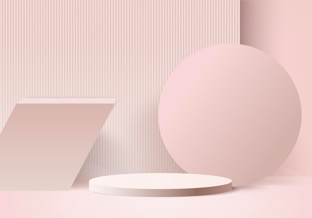 Podio rosa mínimo y escena con render 3d en composición de fondo abstracto, ilustración 3d simulacro de formas de plataforma de forma de geometría de escena para exhibición de productos. escenario para producto en moderno.