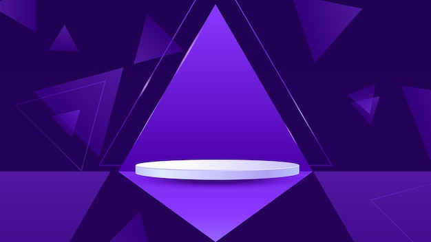 Podio sobre fondo abstracto púrpura con triángulos