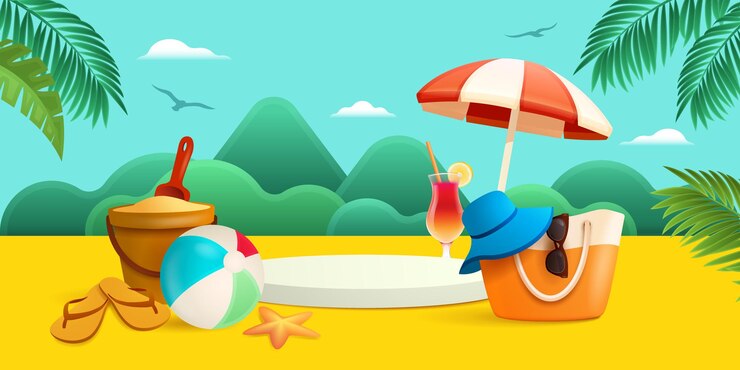 Vector podio temático de vacaciones de playa de vacaciones de verano con elementos de playa de verano