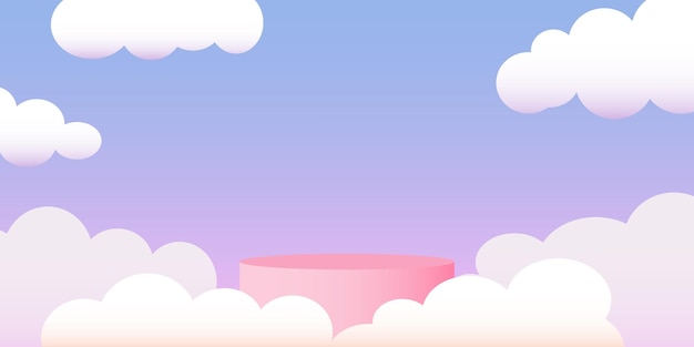 Podio vectorial 3D con soporte de cilindro de color rosa y nubes blancas. escena mínima para producto de maqueta