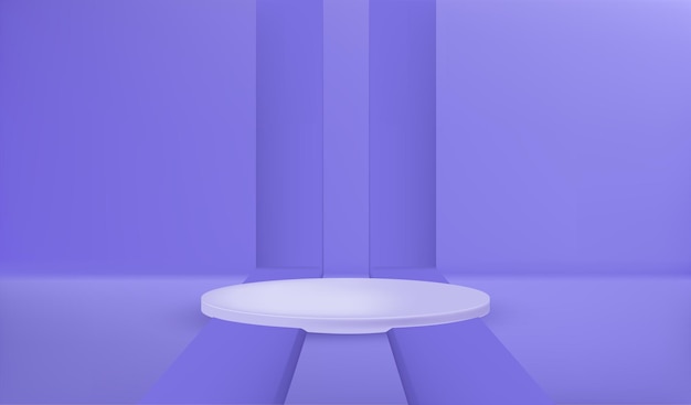 Vector podio de venta 3d sobre fondo púrpura para el concepto de entrega y compras en línea