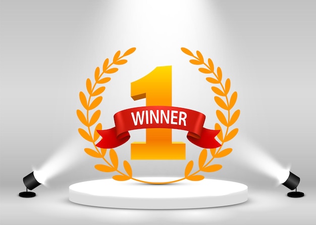 Podio Vinner Stage iluminado con foco. Ceremonia de premiación del primer lugar sobre fondo blanco. Ilustración vectorial