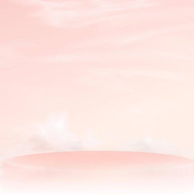 Podios de fondo minimalistas vectoriales en las nubes en pedestales de escaparate vacíos rosas para el producto