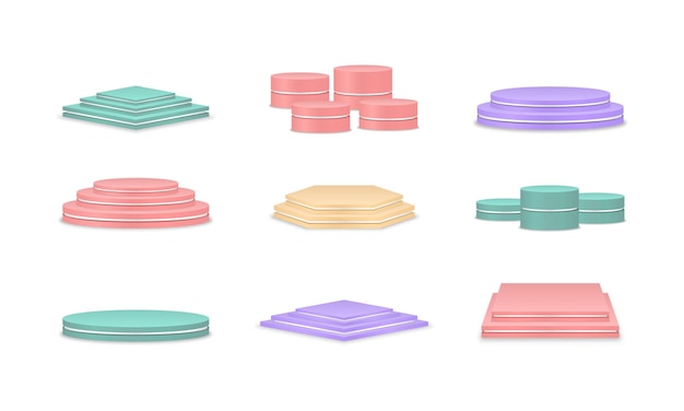 Podios multicolores vacíos Plataforma para ceremonia de premiación y presentación de productos Pedestal para ganadores