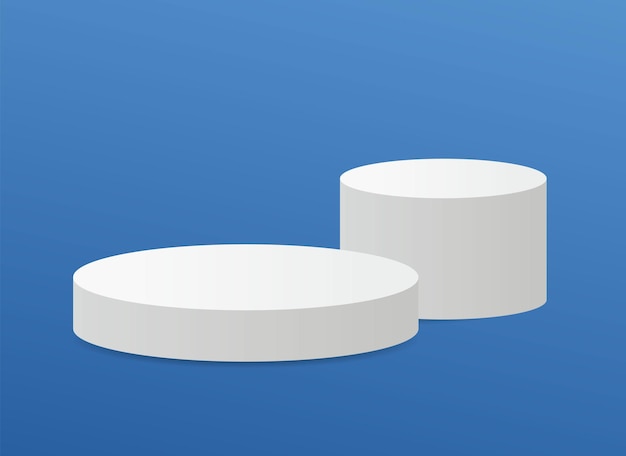 Podios de productos blancos renderizados en 3D en fondo azul Podios redondos blancos para colocar productos 3