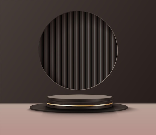 Podium de cilindro azul minimalista 3D con agujero circular y suelo reflectante para exhibición de productos o regalos