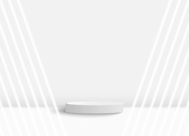 Podium de cilindro blanco con luz de fondo Plantilla de fondo del podio Diseño 3D vectorial