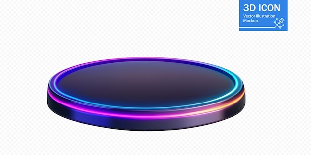 Podium circular con iluminación de neón vibrante adecuado para presentaciones y eventos en un entorno artístico