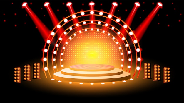 Podium del escenario con iluminación
