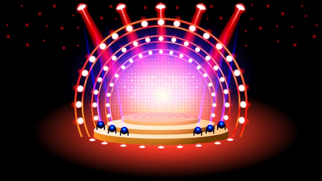 Podium del escenario con iluminación