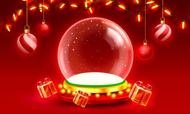 Podium feliz navidad compras año nuevo cartel ilustración vectorial