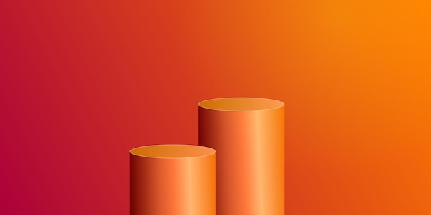 Podium naranja 3d renderización 2 posición de la forma en el fondo de color gradiente naranja