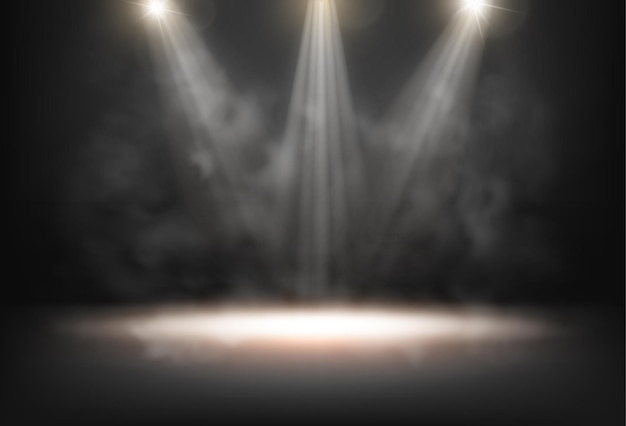 Podium o escena vacía con luces y humo