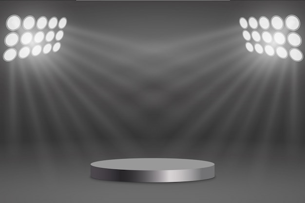Podium redondo iluminado por reflectores