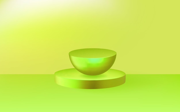 Podium verde redondo vacío en 3DPedestal de cilindro 3D realista y abstracto