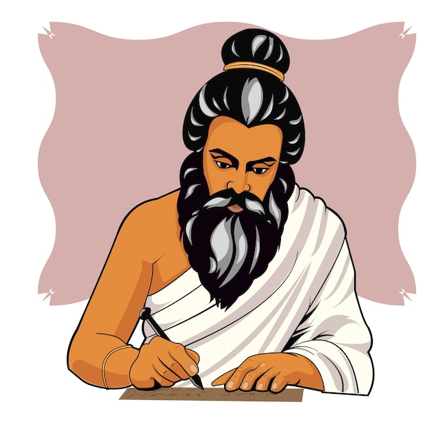 El poeta tamil Thiruvalluvar escribiendo Thirukkural