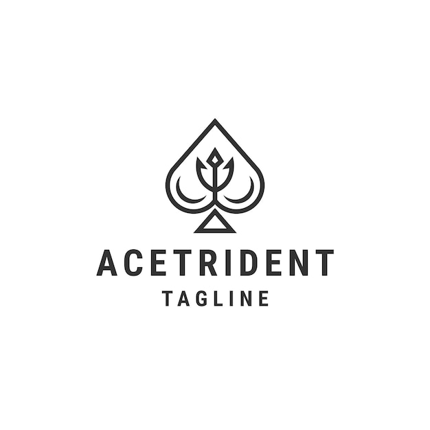 Poker ace trident línea logo icono diseño plantilla vector plano