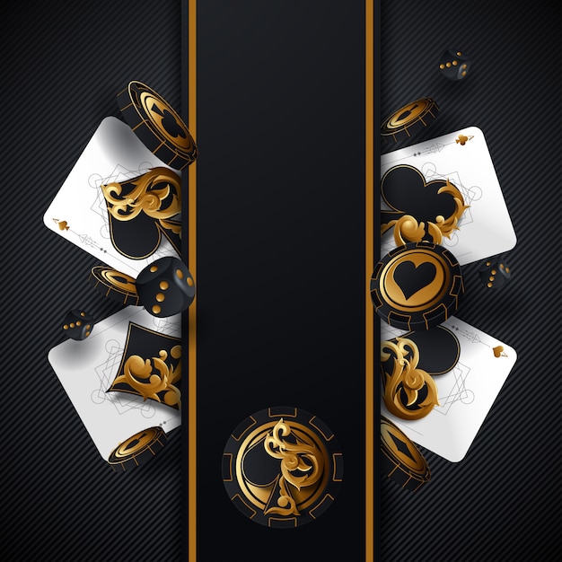 Vector poker de casino caída de cartas de póquer y el concepto de juego de fichas. casino suerte fondo aislado.