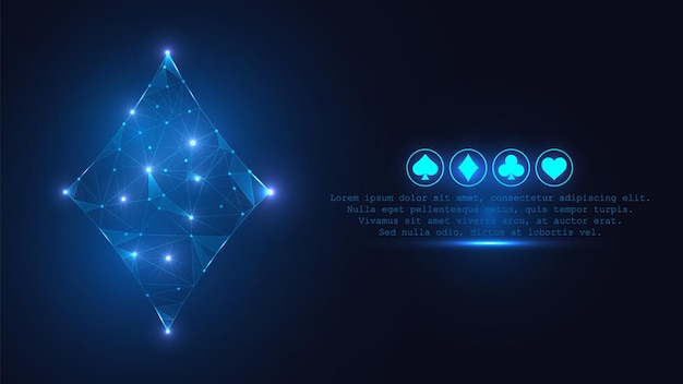 Poker y Casino sobre un fondo azul oscuro Signo de brillo futurista Diamantes juego de cartas