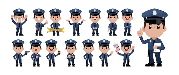 policía, con, diferente, posturas, vector