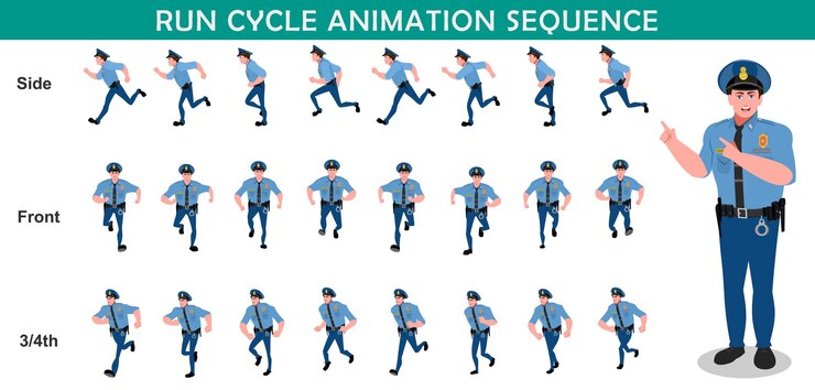 Vector el policía ejecuta la animación del ciclo