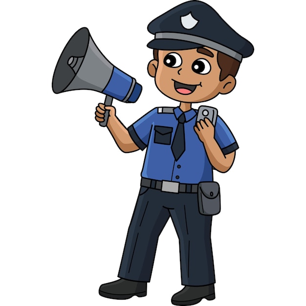 El policía con el megáfono Clipart de dibujos animados en color