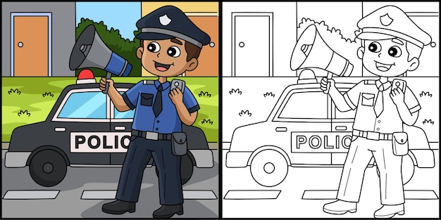 El policía con un megáfono Ilustración para colorear