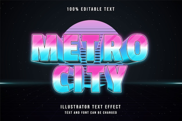Policía de metro, efecto de texto editable 3d estilo de texto de neón rosa de gradación azul