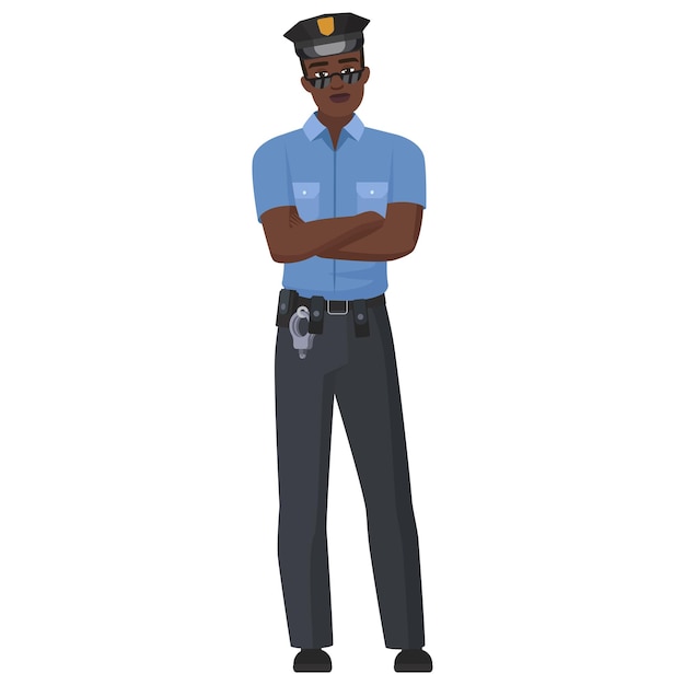 Un policía negro con los brazos cruzados.